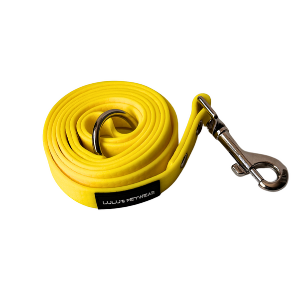 Yellow 5ft waterproof, honeycomb leash with metal 360 degree swivel hook