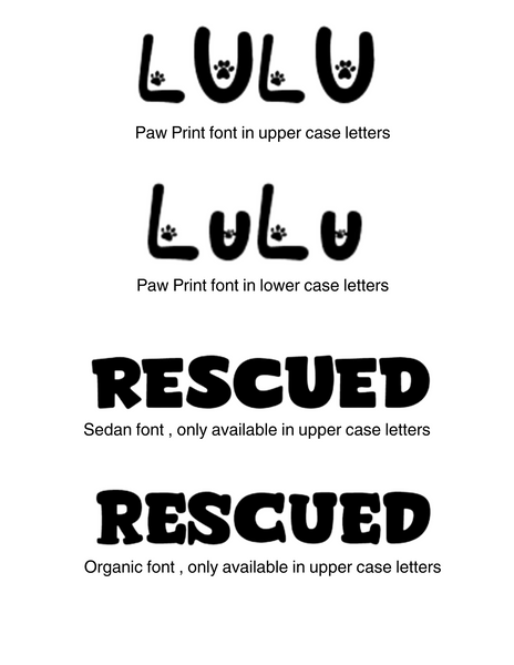 these are the different fonts we offer for customization 