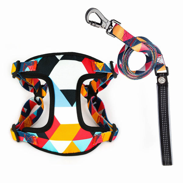 soft comfortable adjustable dog pet puppy harness and leash set Canada step in geometric sublimation with locker hook