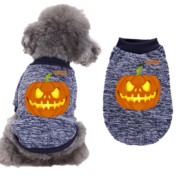 cute small dog pet clothes halloween fleece lined shirt Canada blue/grey (pumpkin)