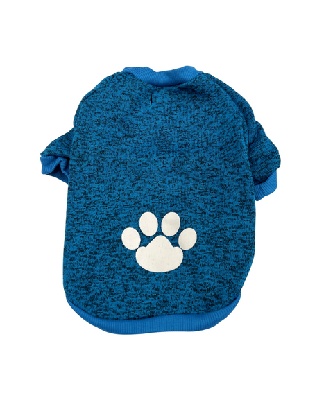 Turquoise paw print small dog fleece lined cold weather clothes with leash/harness hole canada