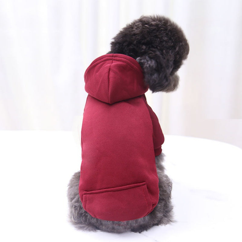 small dog hoodies pet clothes warm leash harness hole best quality Canada Red back