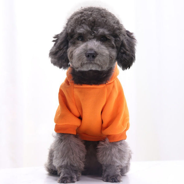 small dog hoodies pet clothes warm leash harness hole best quality Canada Orange front