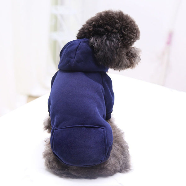 small dog hoodies pet clothes warm leash harness hole best quality Canada Navy Blue back